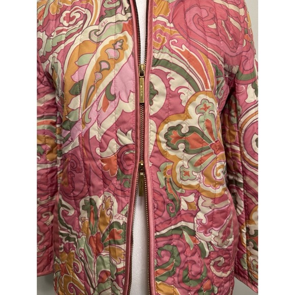 EUC ETRO Milano ITALY Quilted Pink Paisley DOUBLE Zip Front Jacket Size 40 US6/8 - Picture 7 of 16